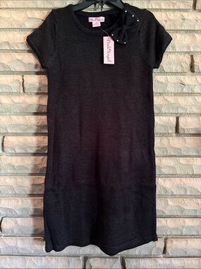 Pink Angel Black Knit Dress with Bow Accent